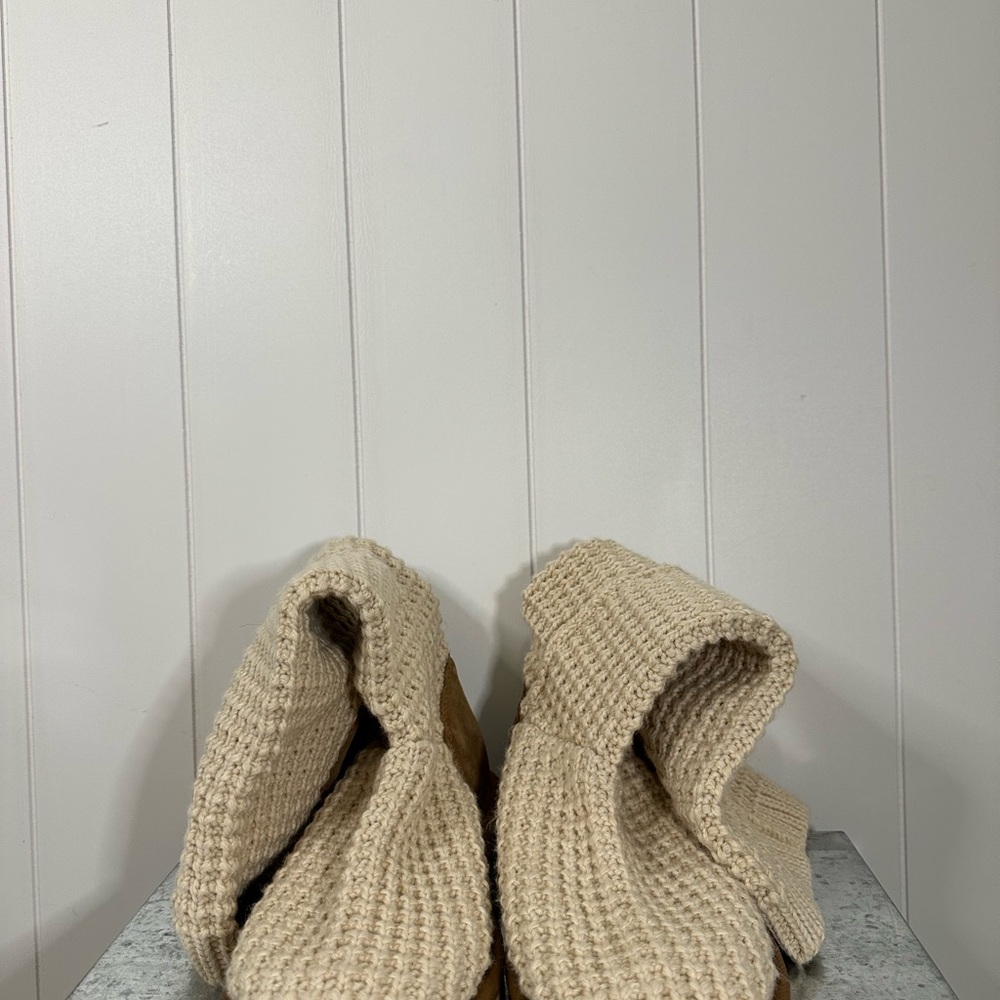 UGG Cream Knit and Tan Suede Boots